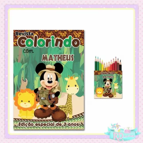 Kit Colorir com Lápis de Cor Mickey Safari