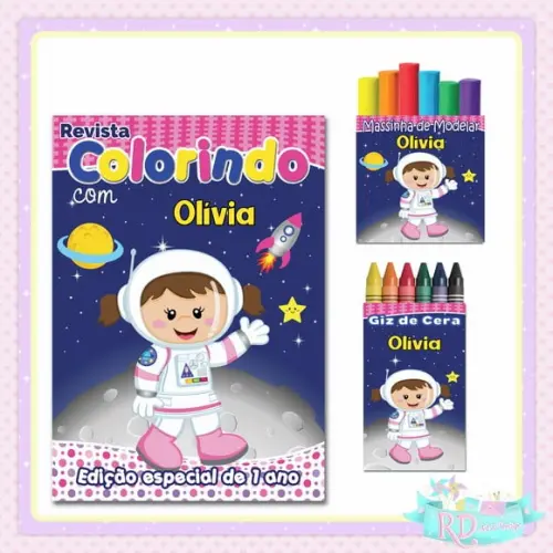 Kit Colorir com Massinha Astronauta Rosa