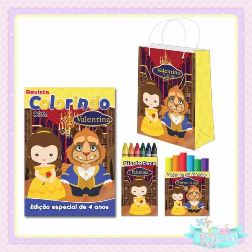 Kit Colorir com Massinha e Sacolinha A Bela e a Fera Cute
