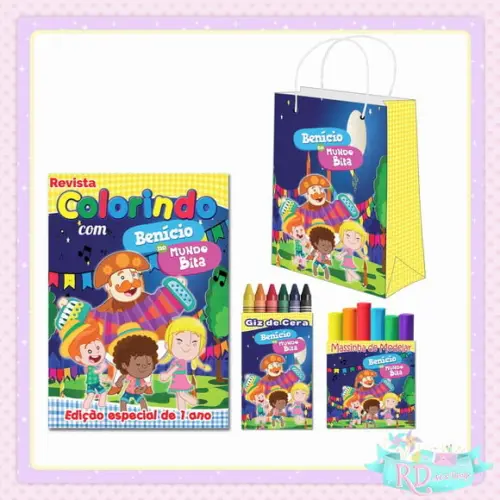 Kit Colorir com massinha e Sacolinha Arraiá do Bita