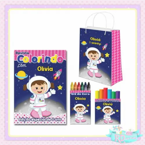 Kit Colorir com Massinha e Sacolinha Astronauta Rosa