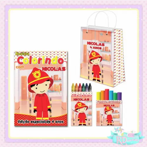 Kit Colorir com Massinha e Sacolinha Bombeiro