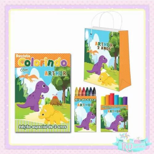 Kit Colorir com Massinha e Sacolinha Dinossauro
