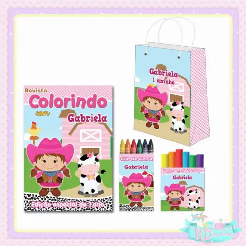 Kit Colorir com Massinha e Sacolinha Fazendinha Rosa