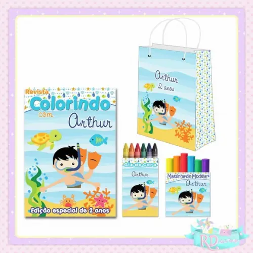 Kit Colorir com massinha e Sacolinha Fundo do Mar