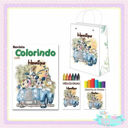 Kit Colorir com Massinha e Sacolinha Mickey Safari
