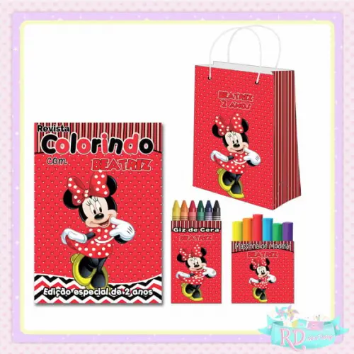 Kit Colorir com Massinha e Sacolinha Minnie Vermelha