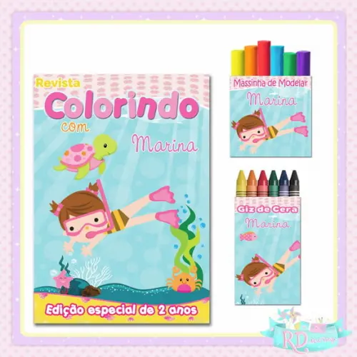 Kit Colorir com Massinha Fundo do Mar Rosa