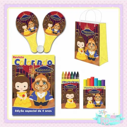 Kit Colorir com Massinha Sacola e Raquete a Bela e a Fera