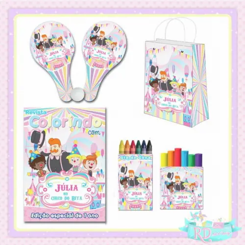Kit Colorir com Massinha Sacola e Raquete Circo do Bita Rosa
