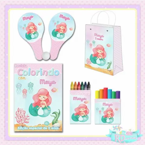 Kit Colorir com Massinha Sacola e Raquete Fundo do Mar Rosa