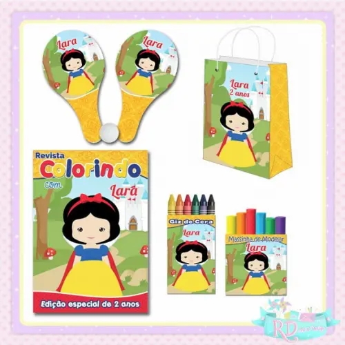 Kit Colorir com Massinha Sacola e Raquete Branca de Neve Cut