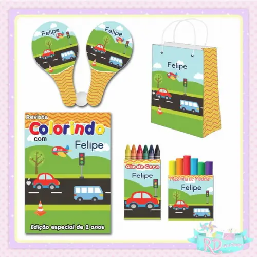 Kit Colorir com Massinha Sacola e Raquete Meio de Transporte