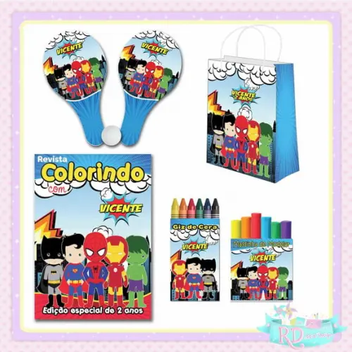 Kit Colorir com Massinha Sacola e Raquete Super Herois Cute
