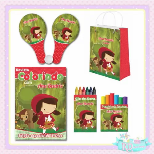 Kit Colorir com Massinha Sacola Raquete Chapeuzinho Vermelho