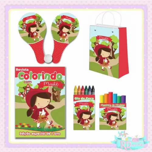 Kit Colorir com Massinha Sacola Raquete Chapeuzinho Vermelho