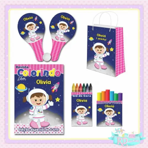 Kit Colorir com Massinha Sacolinha e Raquete Astronauta Rosa