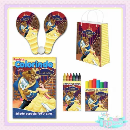 Kit Colorir com Massinha Sacolinha e Raquete a Bela e a Fera