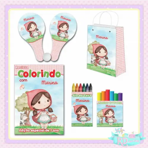 Kit Colorir com Massinha Sacola Raquete Chapeuzinho Vermelho