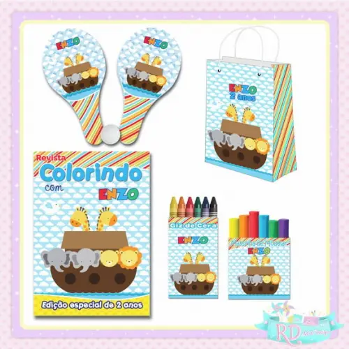 Kit Colorir com Massinha Sacolinha e Raquete Arca de Noé