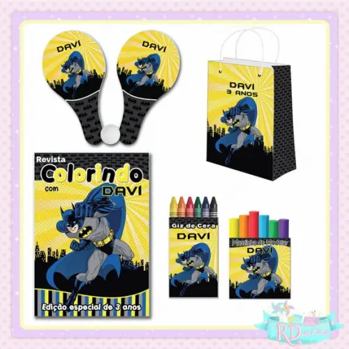 Kit Colorir com Massinha Sacolinha e Raquete Batman