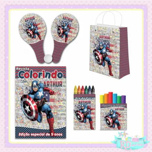 Kit Colorir com Massinha Sacolinha e Raquete Capitão América