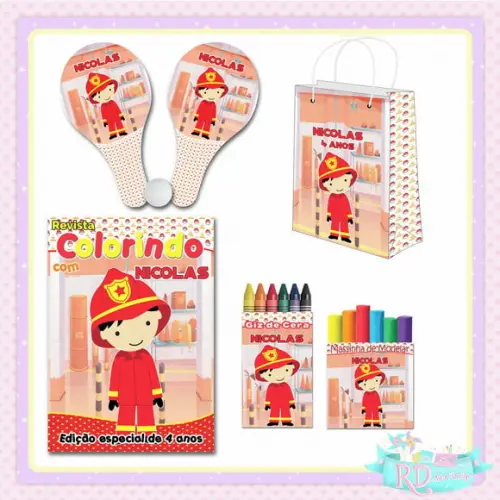 Kit Colorir com Massinha Sacolinha e Raquete Bombeiro