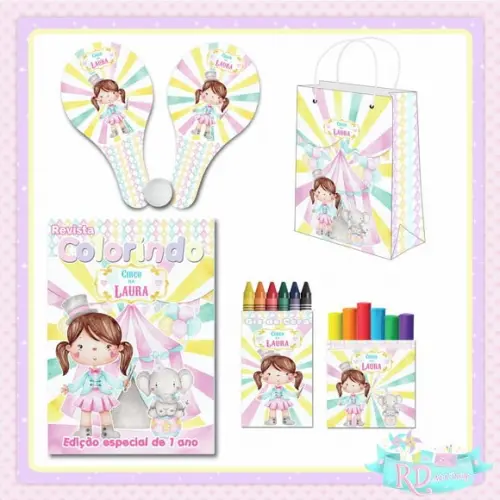 Kit Colorir com Massinha Sacolinha e Raquete Circo Rosa
