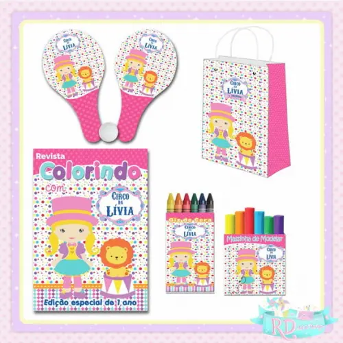 Kit Colorir com Massinha Sacolinha e Raquete Circo Rosa