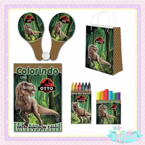 Kit Colorir com Massinha Sacolinha e Raquete Dinossauro