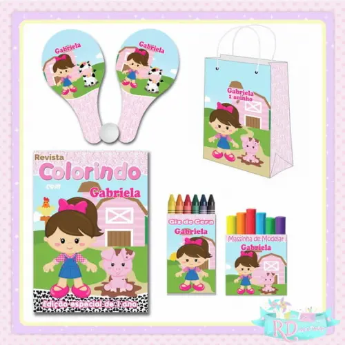 Kit Colorir com Massinha Sacolinha e Raquete Fazendinha Rosa