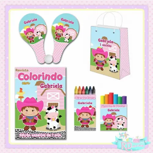 Kit Colorir com Massinha Sacolinha e Raquete Fazendinha Rosa