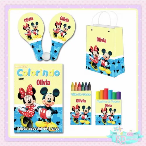 Kit Colorir com Massinha Sacolinha e Raquete Mickey e Minnie