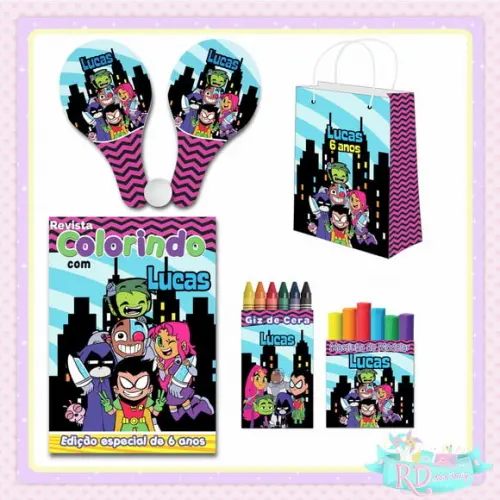 Kit Colorir com Massinha Sacolinha e Raquete Jovens Titans