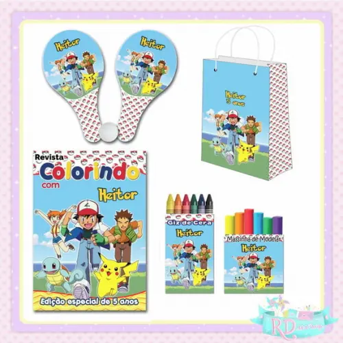 Kit Colorir com Massinha Sacolinha e Raquete Pokemon