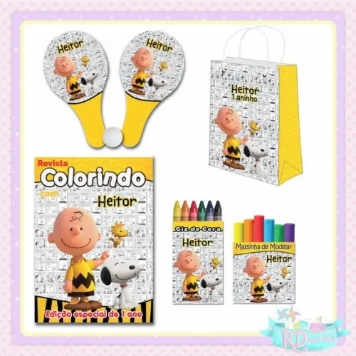 Kit Colorir com Massinha Sacolinha e Raquete Snoopy