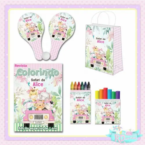 Kit Colorir com Massinha Sacolinha e Raquete Safari Rosa