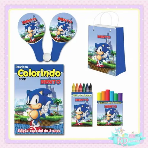 Kit Colorir com Massinha Sacolinha e Raquete Sonic