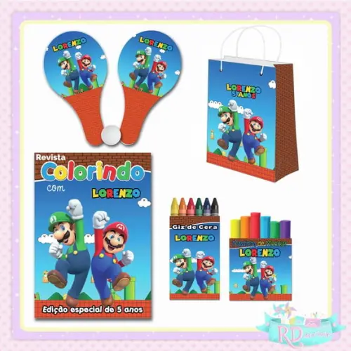 Kit Colorir com Massinha Sacolinha e Raquete Super Mario