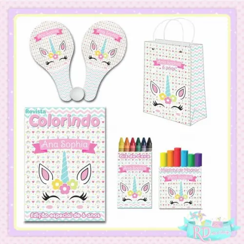 Kit Colorir com Massinha Sacolinha e Raquete Unicórnio