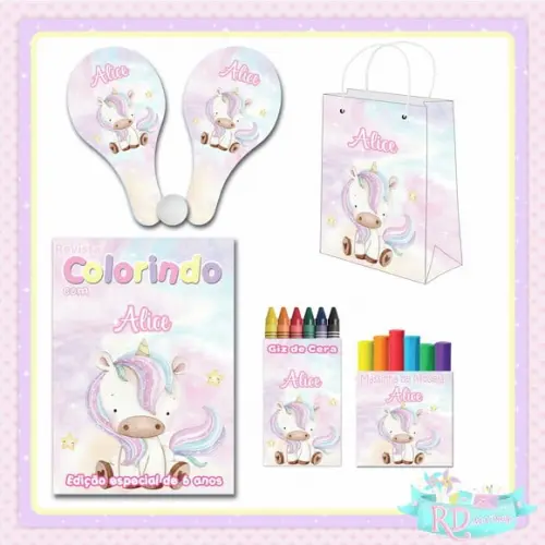 Kit Colorir com Massinha Sacolinha e Raquete Unicórnio