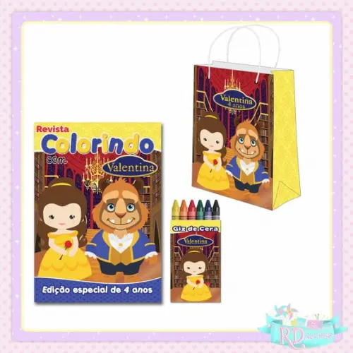 Kit Colorir com Sacolinha A Bela e a Fera Cute