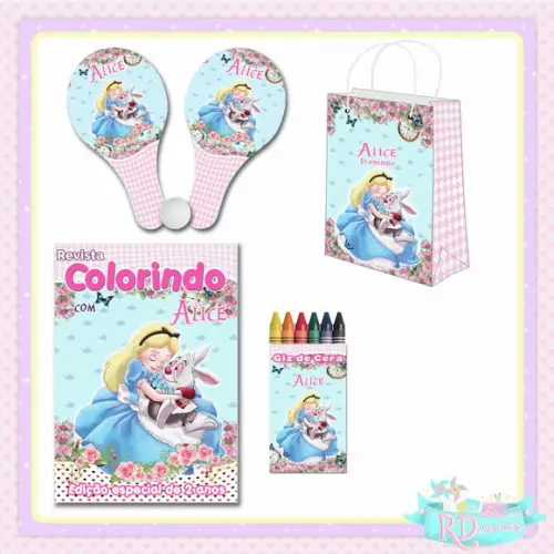 Kit Colorir com Sacola Raquete Alice no País das Maravilhas