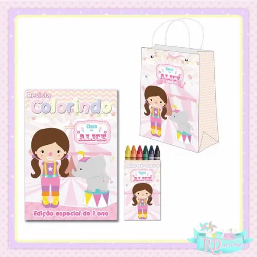 Kit Colorir com Sacolinha Circo Rosa
