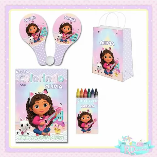 Kit Colorir com Sacolinha e Raquete a Casa Mágica da Gabby