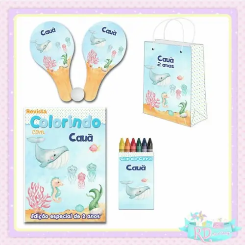Kit Colorir com Sacolinha e Raquete Fundo do Mar