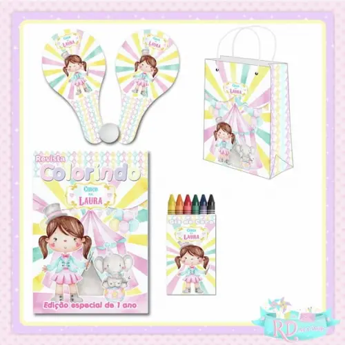 Kit Colorir com Sacolinha e Raquete Circo Rosa