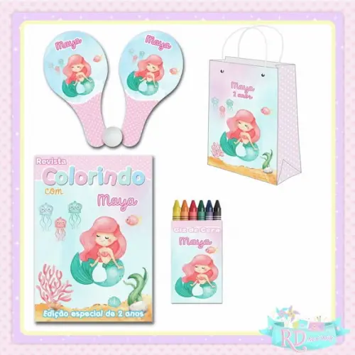 Kit Colorir com Sacolinha e Raquete Fundo do Mar Rosa