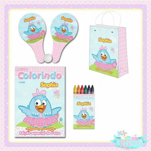 Kit Colorir com Sacolinha e Raquete Galinha Pintadinha