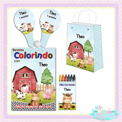 Kit Colorir com Sacolinha e Raquete Fazendinha